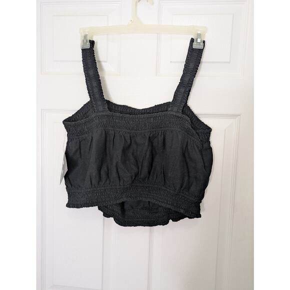 Women's Linen Cropped Tank Top Black XXL - Picture 3 of 8